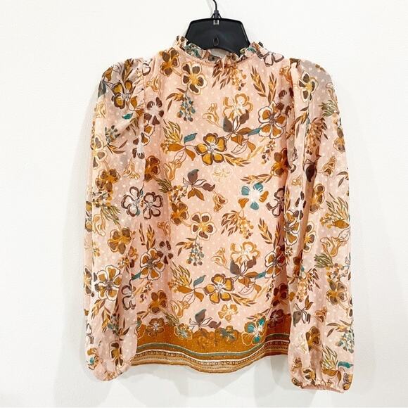 Joie Boho Floral Ruffle V-Neck Peasant Sleeve Chiffon Blouse Top Sz S - Picture 2 of 12